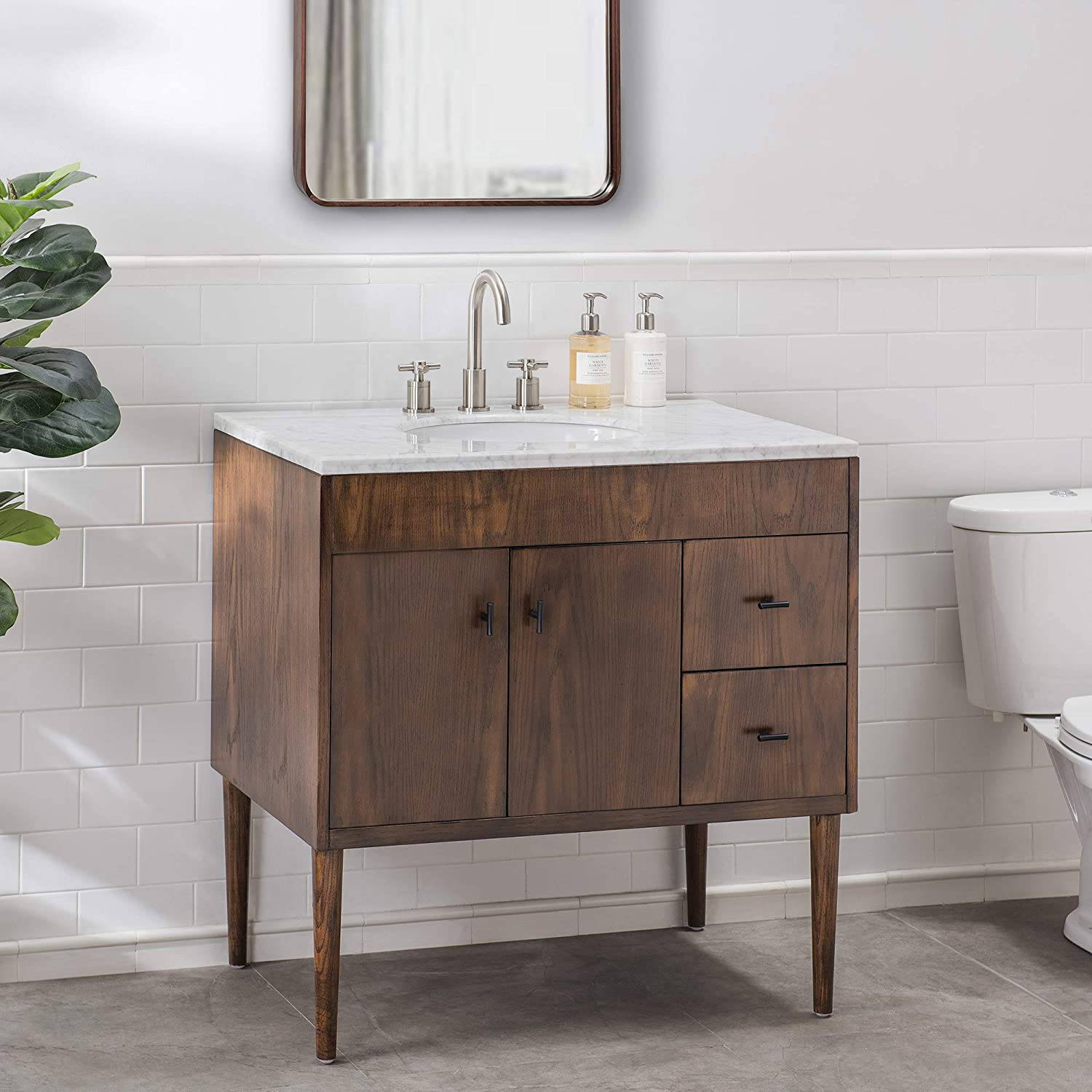Sunjoy 36 in. Modern Style Single Sink Bathroom Vanity with Top, Brown