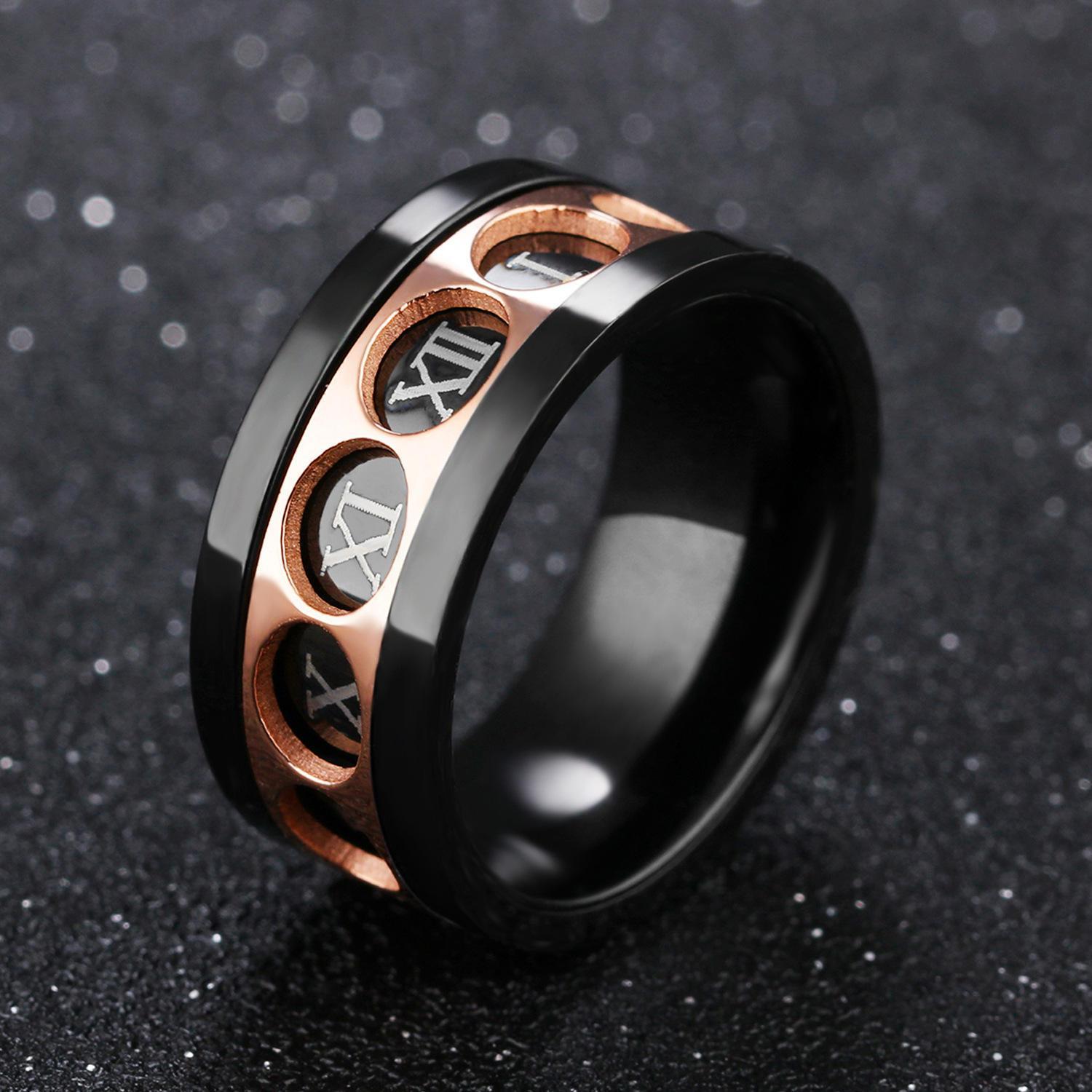 Rose Gold & Black Roman Numeral Spinner Ring – Beau Diamante