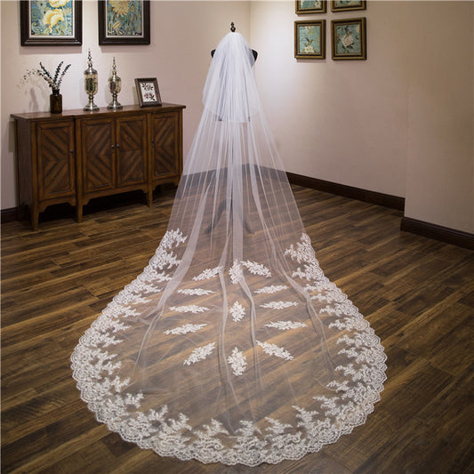 Wedding Veil Two-Tier Lace Edge Tulle Cathedral Veils Appliques TS9005