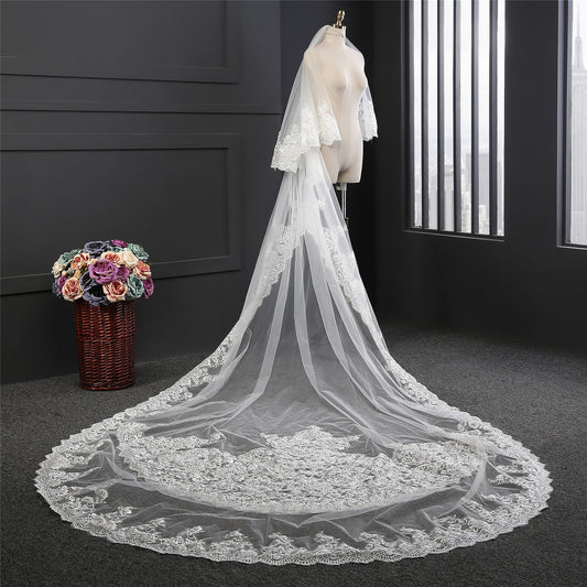 Luxury Two Tier 3D Lace Cathedral Veil TSDZ047