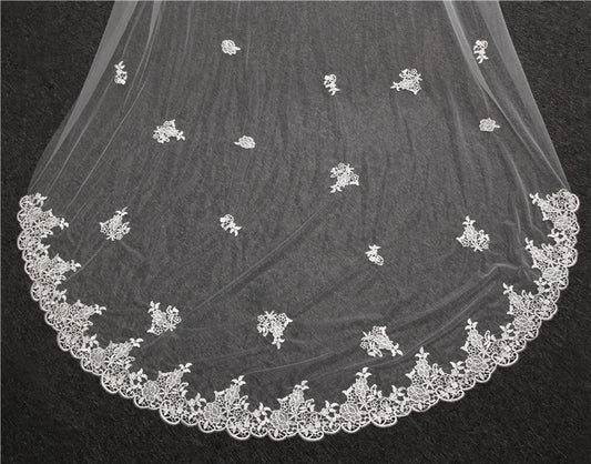 Wedding Veil Two-Tier Lace Edge Tulle Cathedral Veils Appliques TS9005