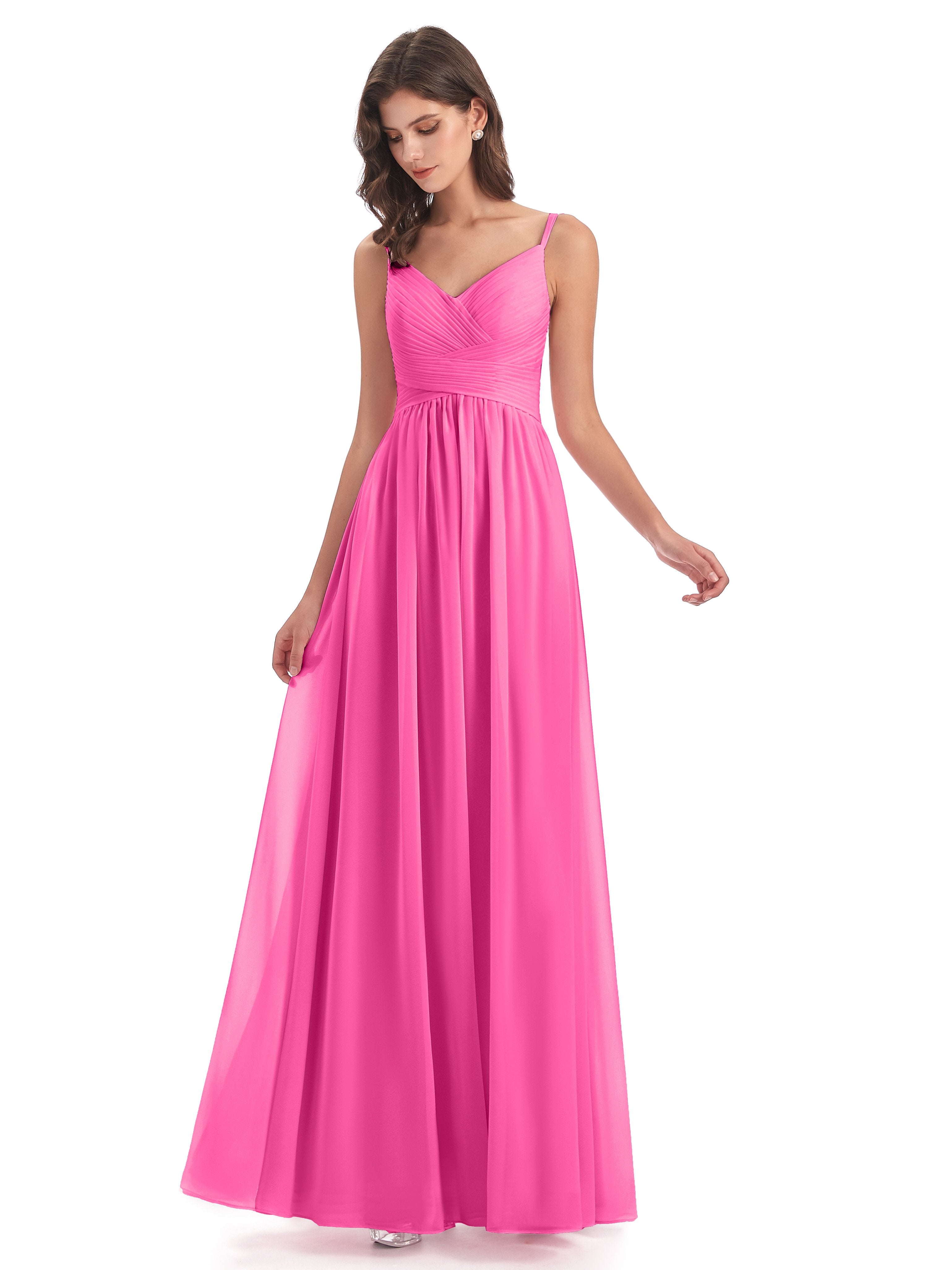 Ava Spaghetti Straps V Neck Long Bridesmaid Dresses 8306