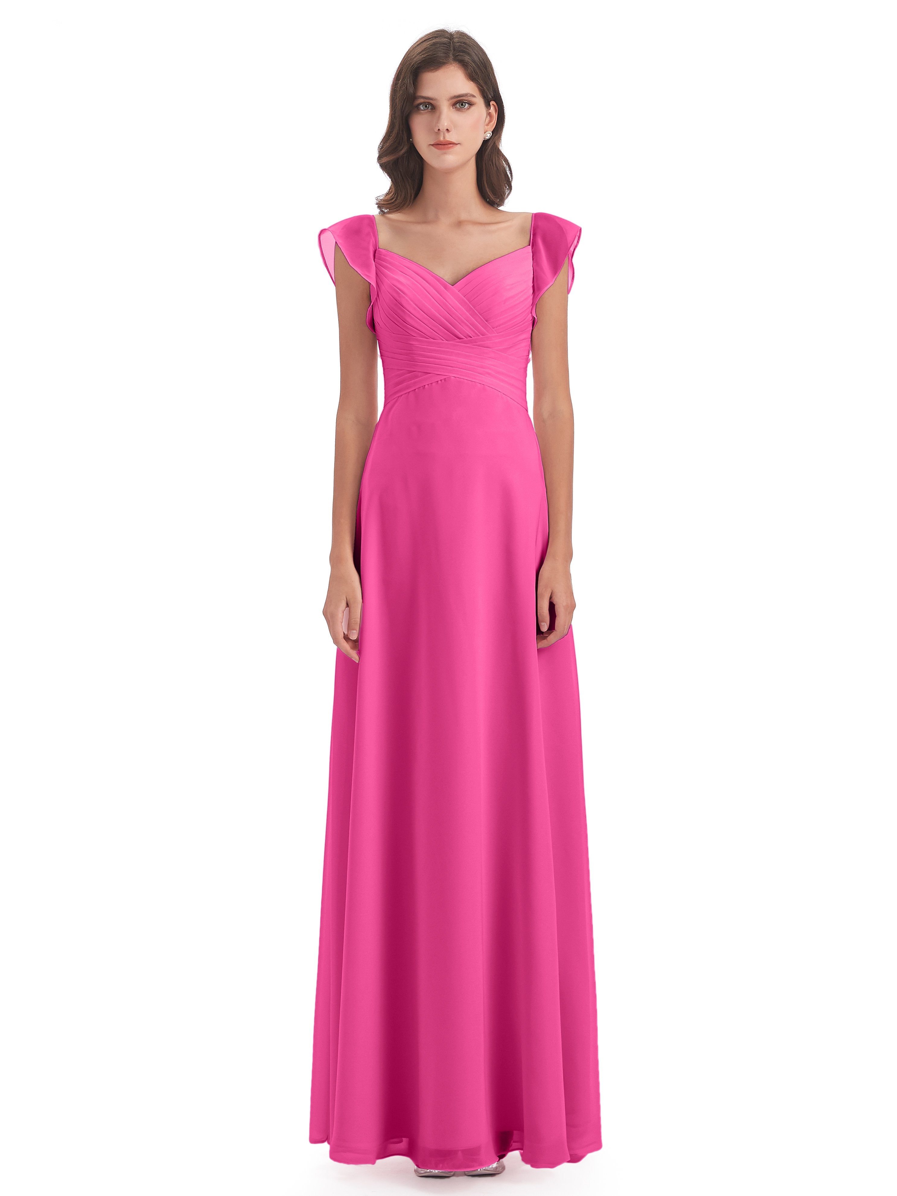 Courtney Sheath V Neck Straps Chiffon Long Bridesmaid Dresses 6192