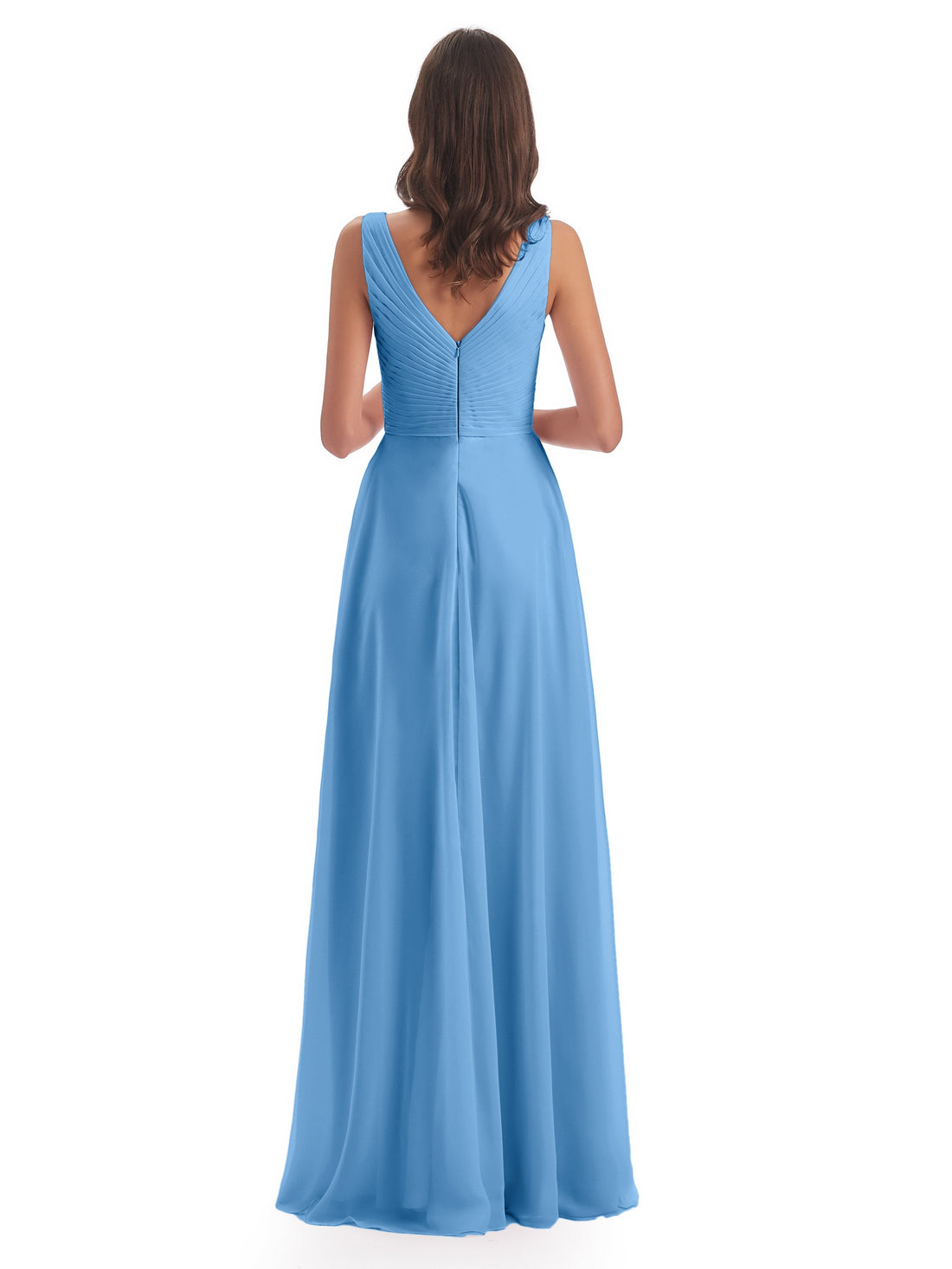 Evalyn V Neck Straps Chiffon Long Bridesmaid Dresses 6036