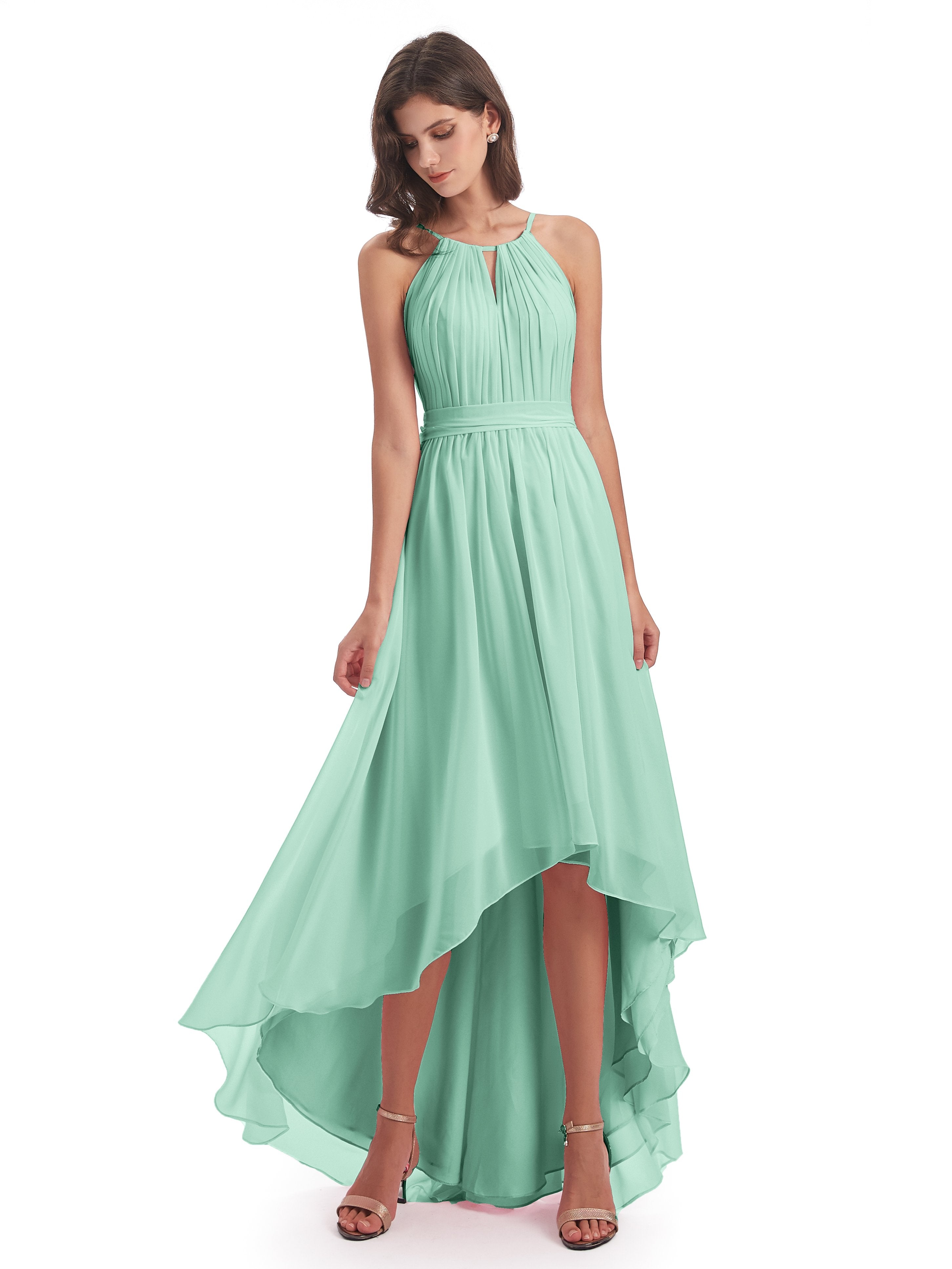 2022 Affordable Mint Green Bridesmaid Dresses Cicinia   Cicinia Oaklee Asymmetrical High Low Halter Chiffon Mint Green Bridesmaid Dresses 1 