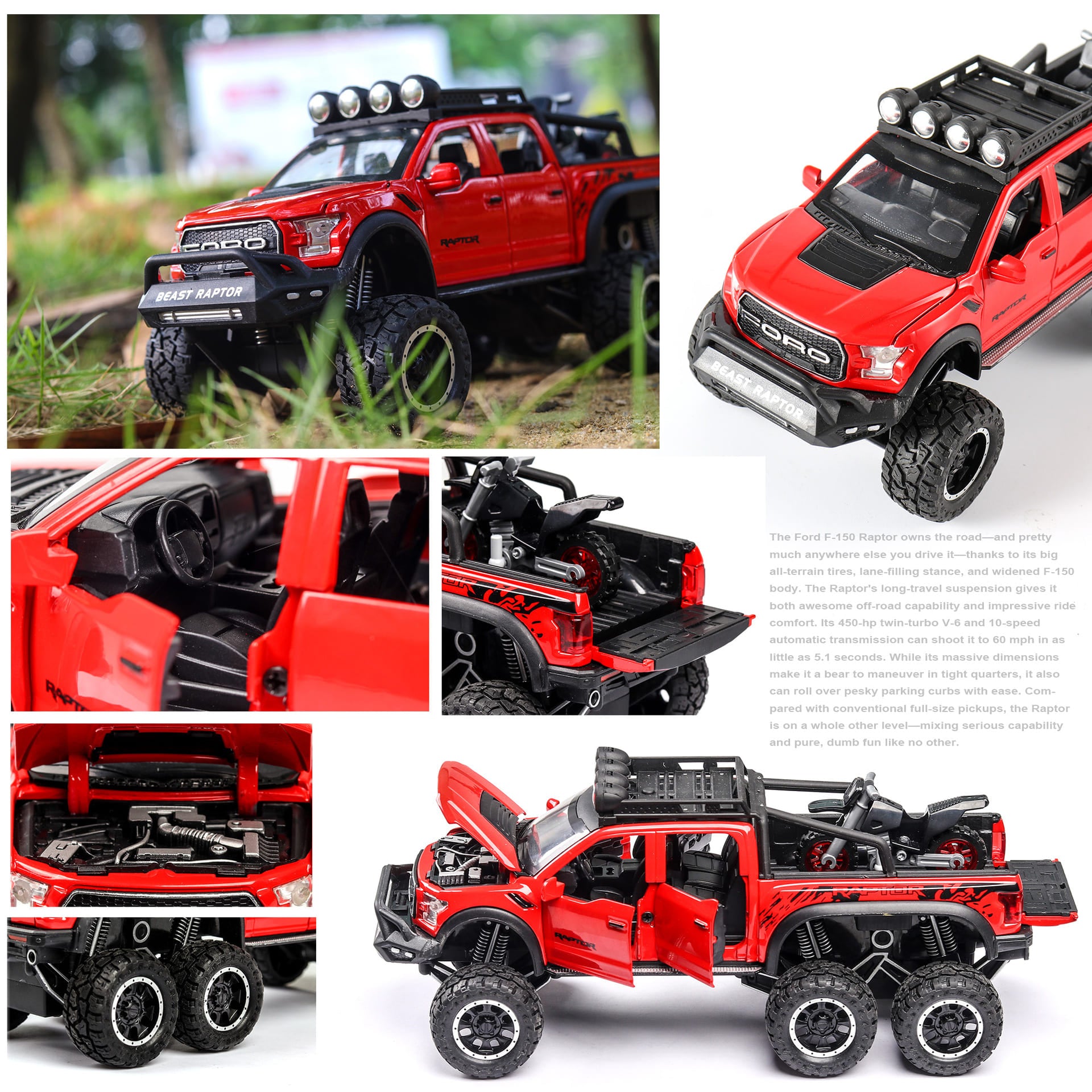 Carrinho de Brinquedo Miniatura Caminhonete Pick-Up F150 Beast Raptor Off-Road