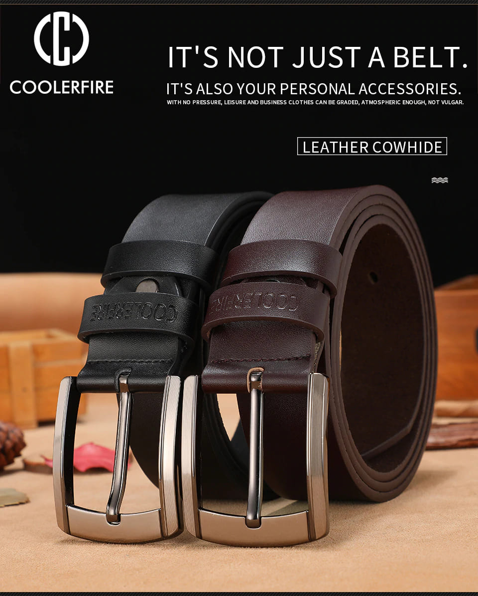 Cinto de Couro Legítimo Genuíno Masculino com Fivela Metálica Cowboy CoolerFire