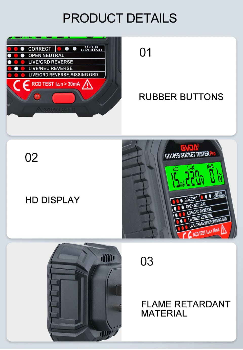Verificador de Tensão Elétrica Testador de Tomada Com Display 90-250v GVDA