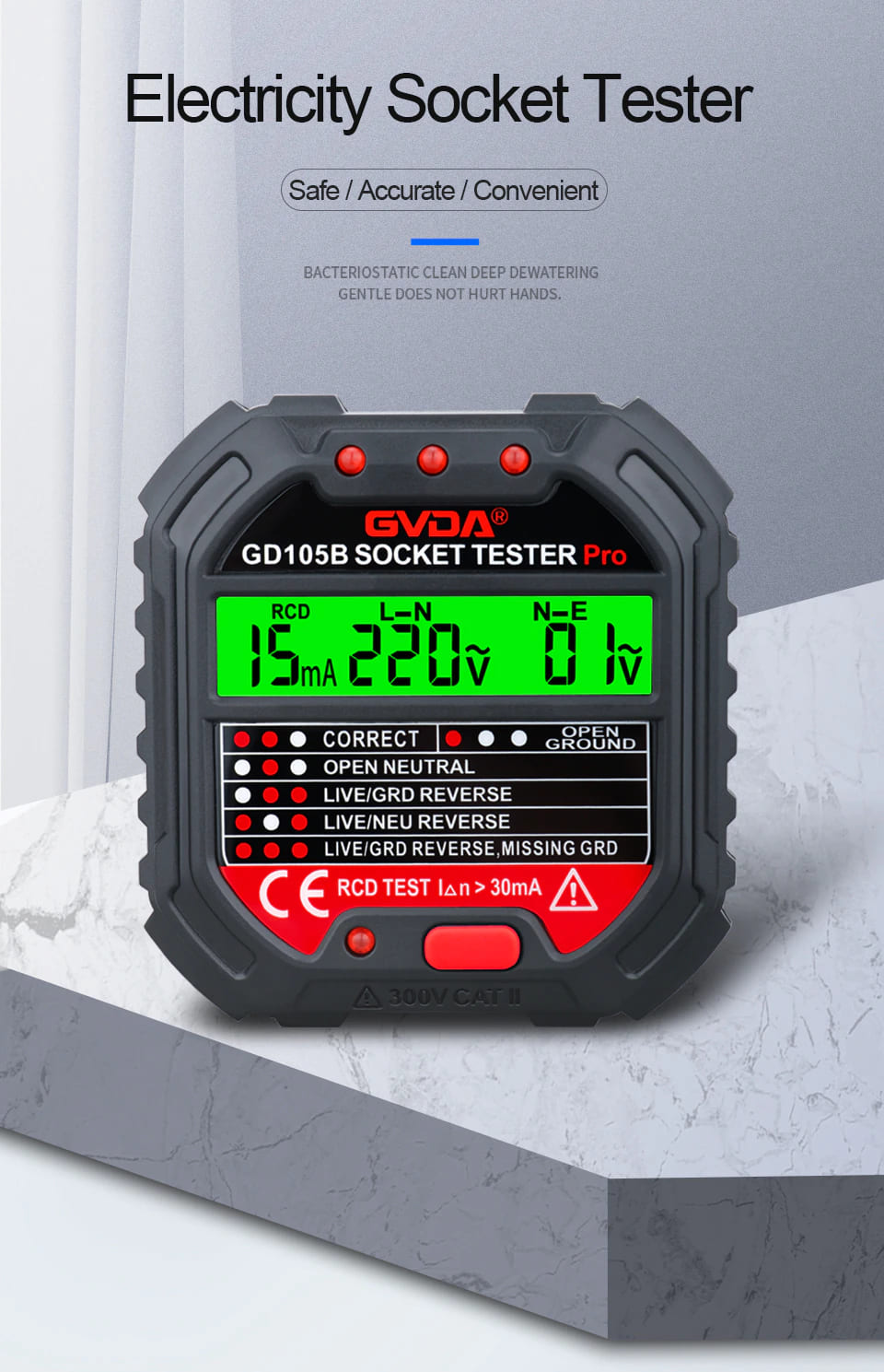 Verificador de Tensão Elétrica Testador de Tomada Com Display 90-250v GVDA