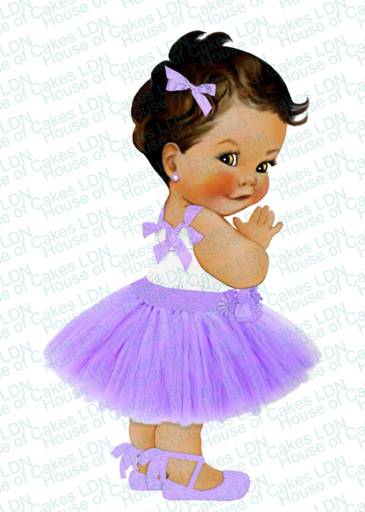 span sjaal overhead Lavender Baby Girl Ballerina with Lilac Tutu & Bows EDIBLE PRE-CUT Cak –  House of Cakes