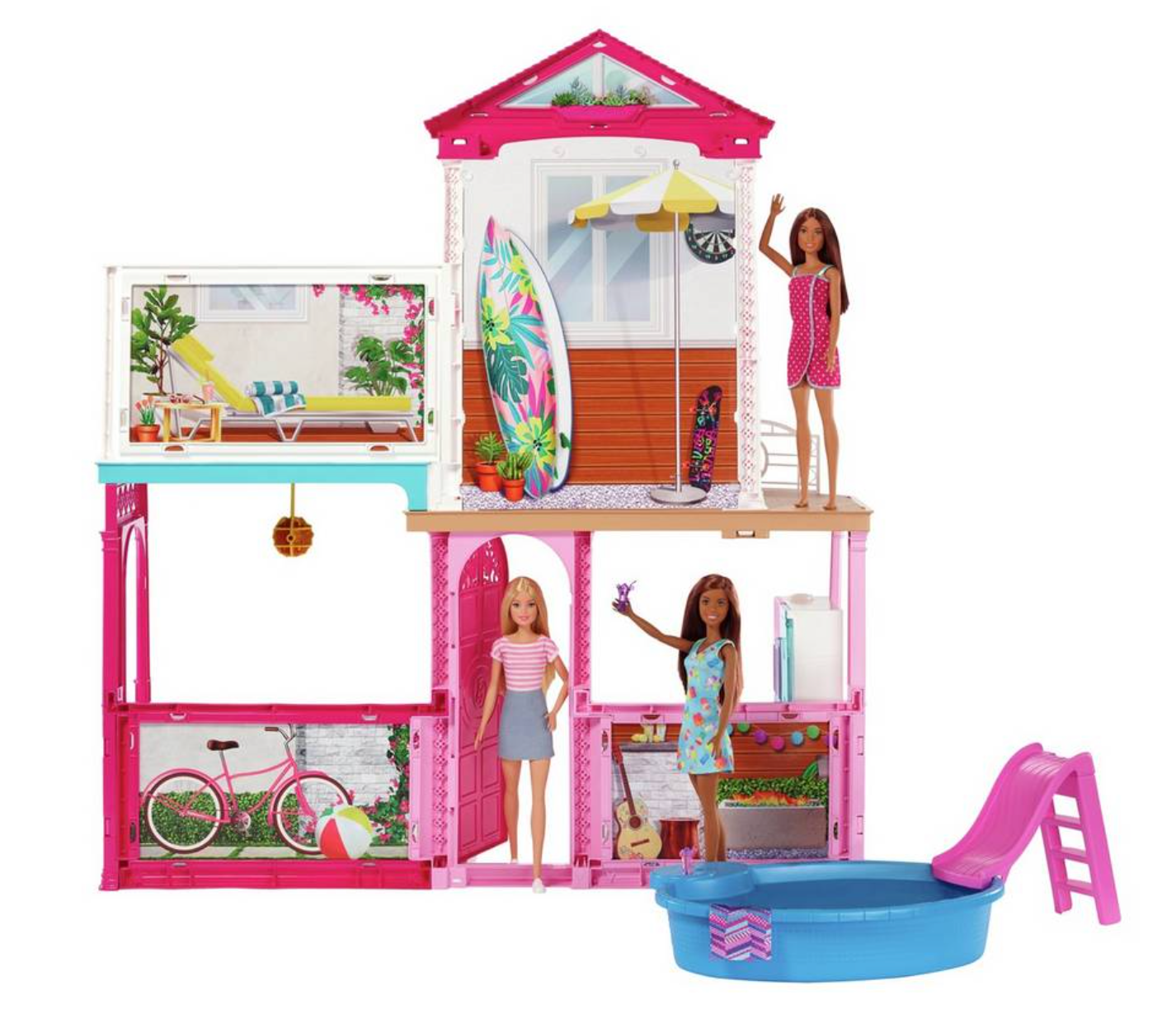 barbie dollhouse and furniture set with 3 dolls