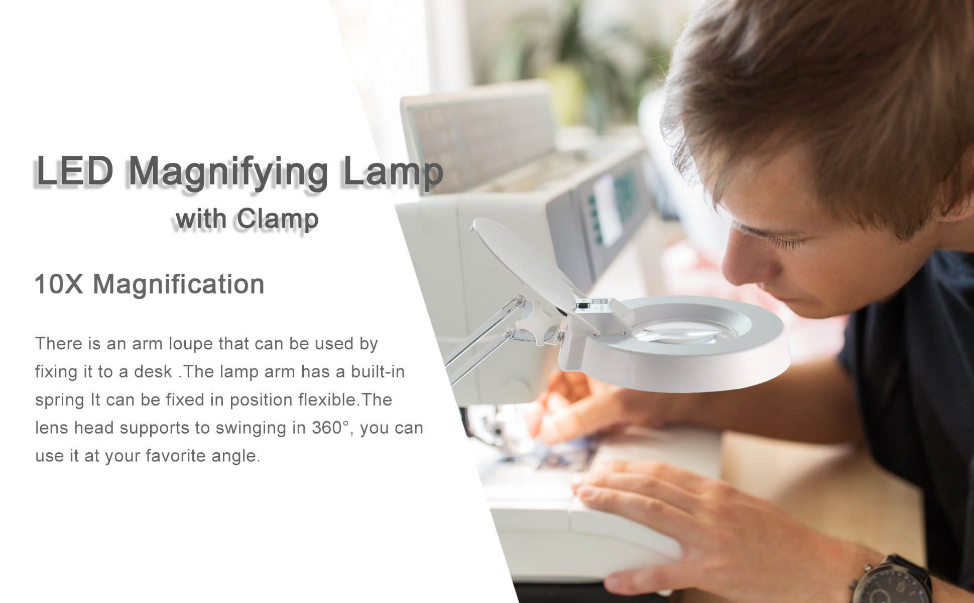 Gynnx Magnifying Lamp, Dimmable 10x Magnifying Desk Lamp, 120 Pcs LED and 5 Inches Lens with Stainless Steel Arm (White)