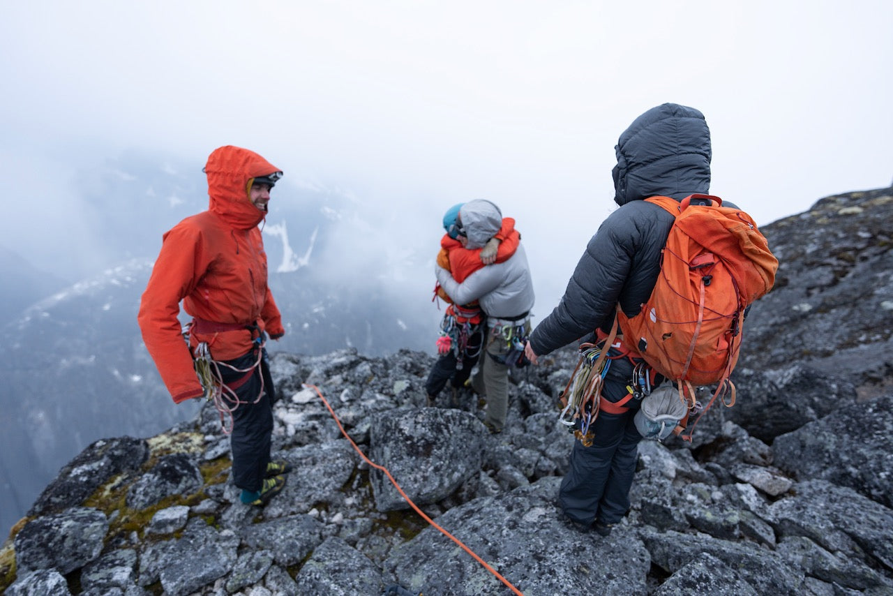 Climbers celebrating at the summit