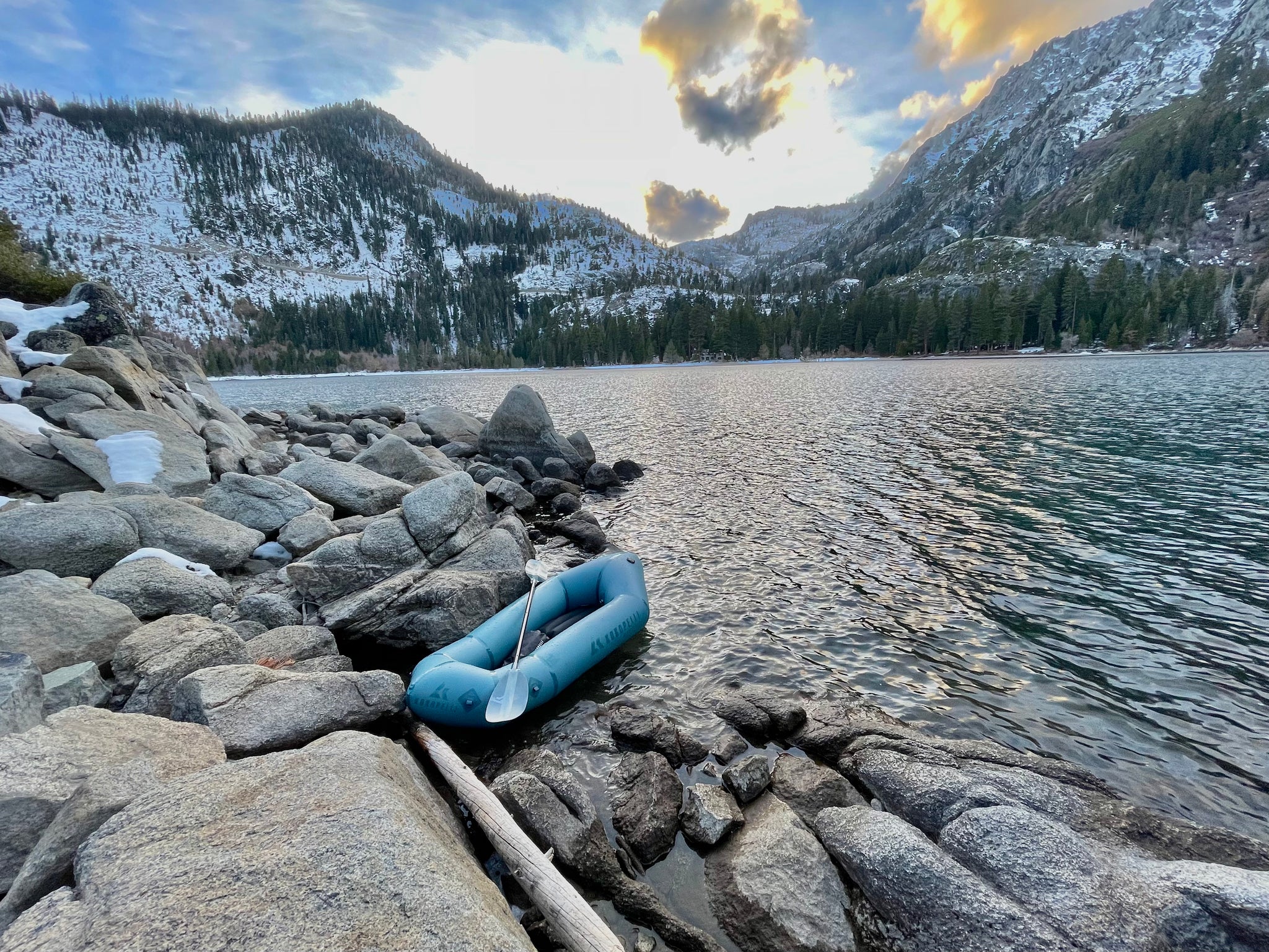 Packraft at the island shoreline