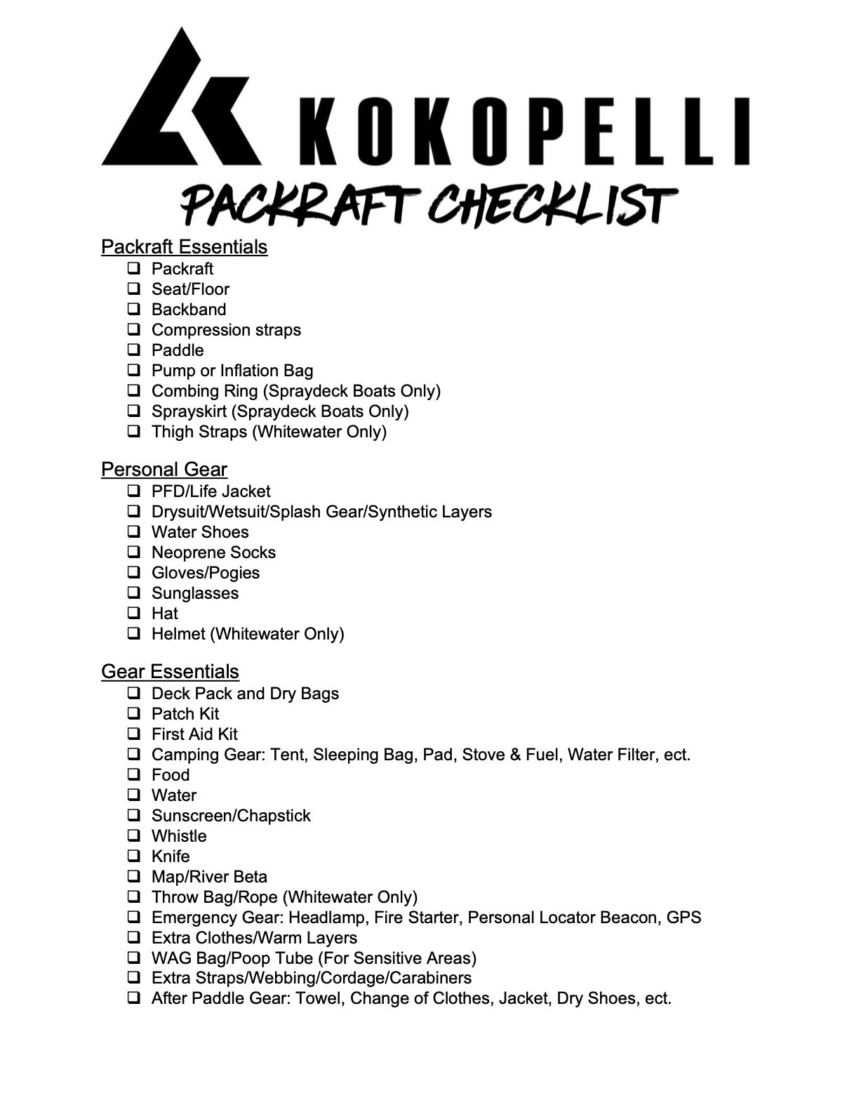 packraft checklist