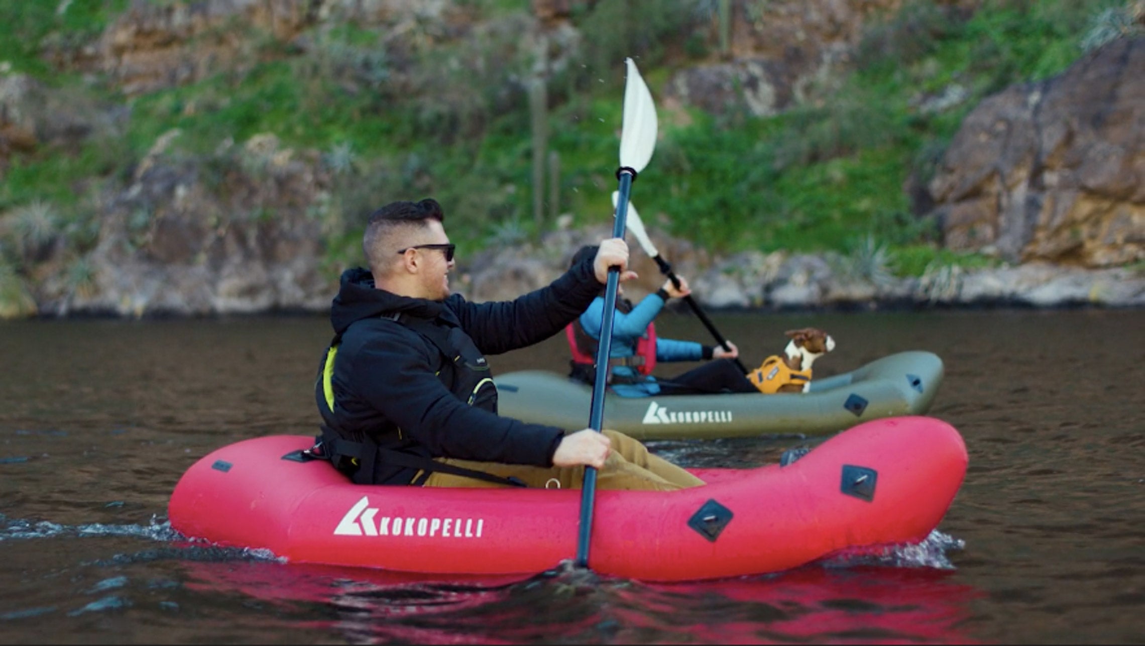 Two friends packrafting with the XPD Kokopelli Packraft