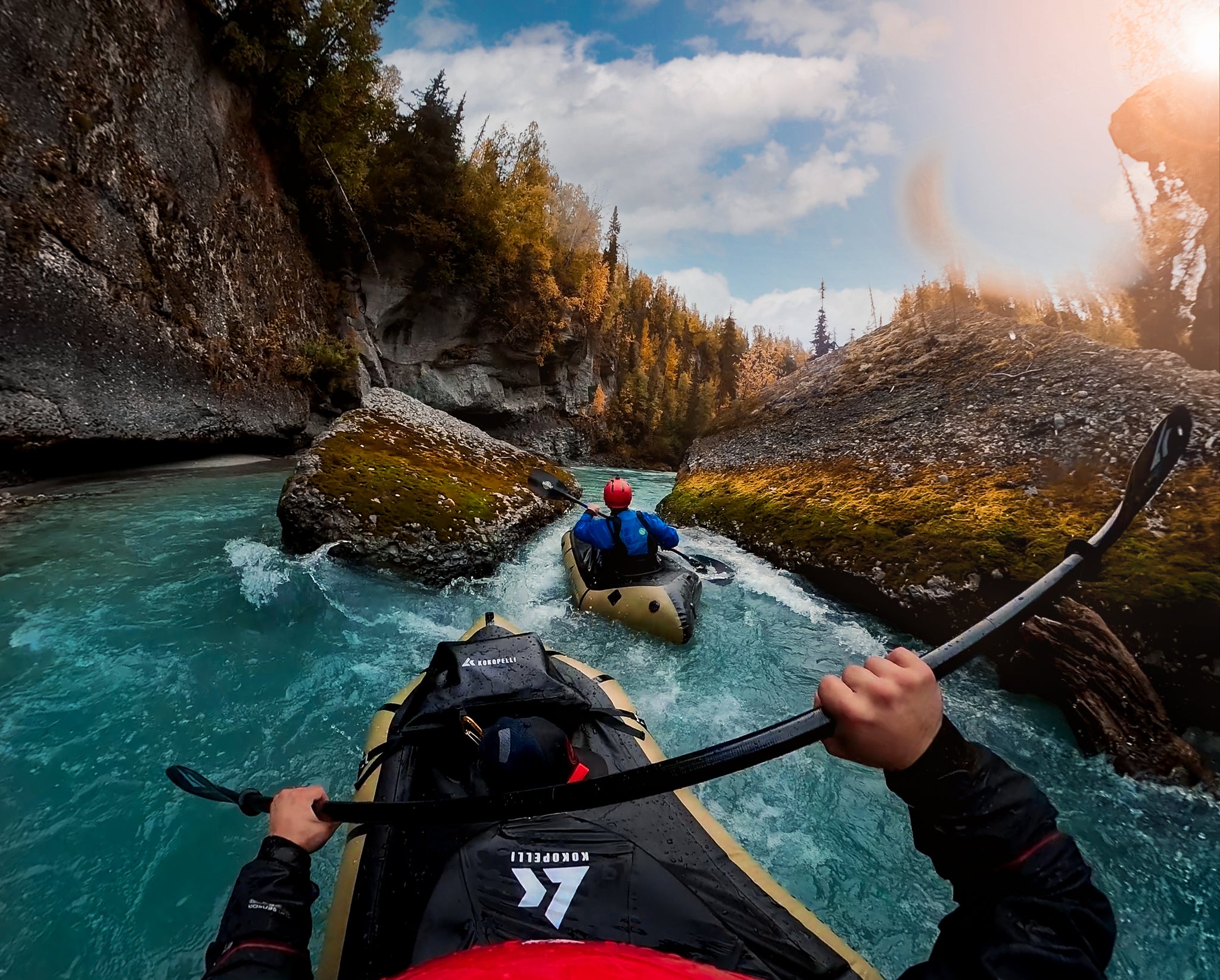 Nick and Tyler packrafting in Alasaka