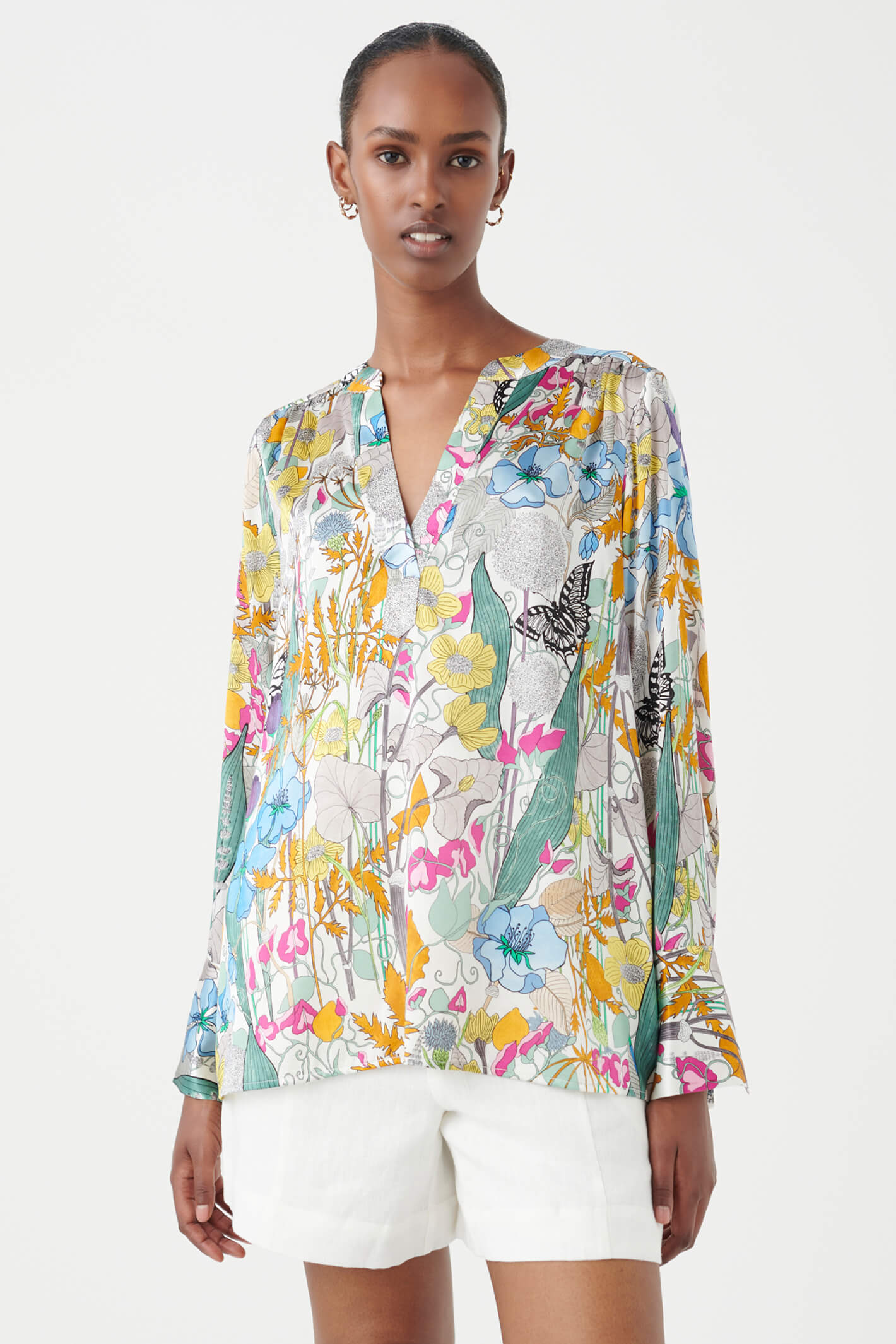 Dea Kudibal 019-0423 Jennifer Green Floral Stretch Silk Blouse – Olivia ...