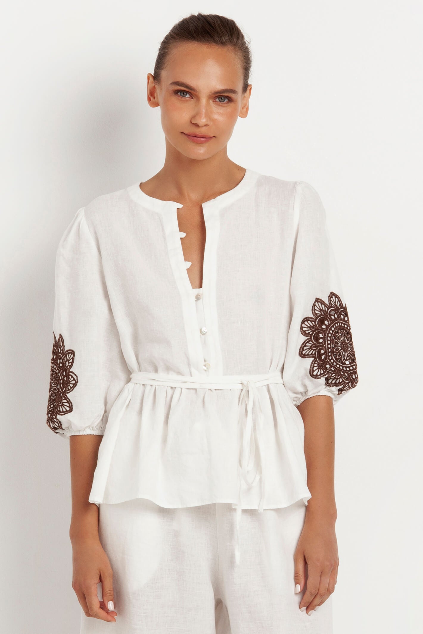 Greek Archaic Kori 240018 Natural Cream Cut Daisy Blouse | Olivia Grace ...