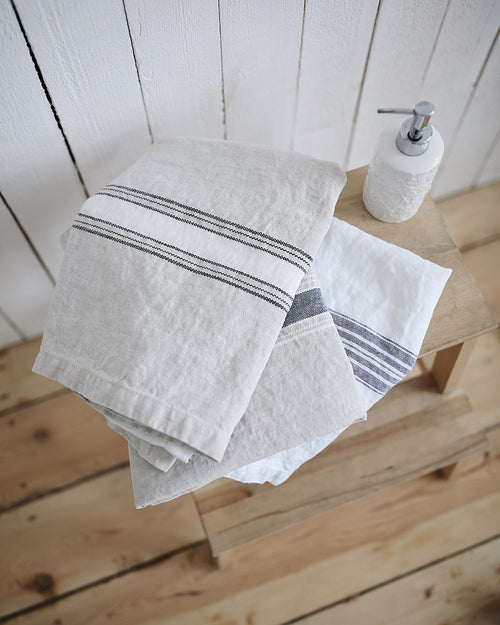 Linen Casa Kitchen Towel - White Stripes on Natural