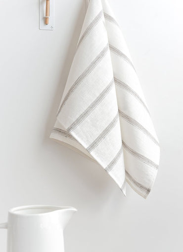 Striped Linen Tea Towel, Linen hand towel, Grey White linen towel