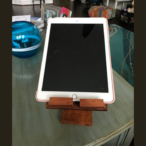 Wood Tablet Stand with white iPad on display home background