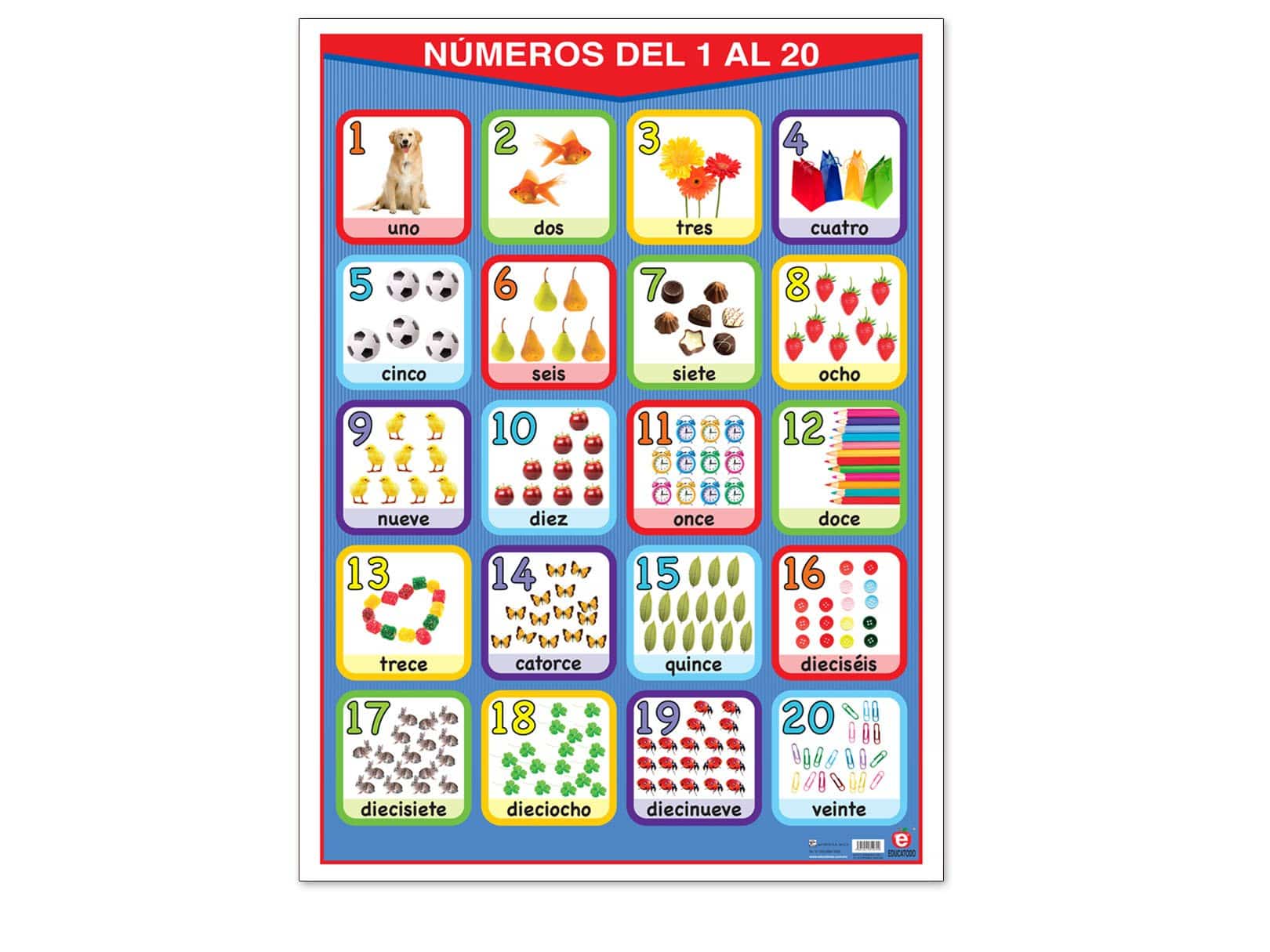 Póster Números Del 1 Al 20 Españolinglés Educatodo