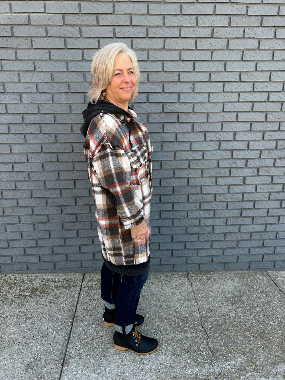 Twofer Hoodie Plaid Long Jacket – s e r e n d i p i t y