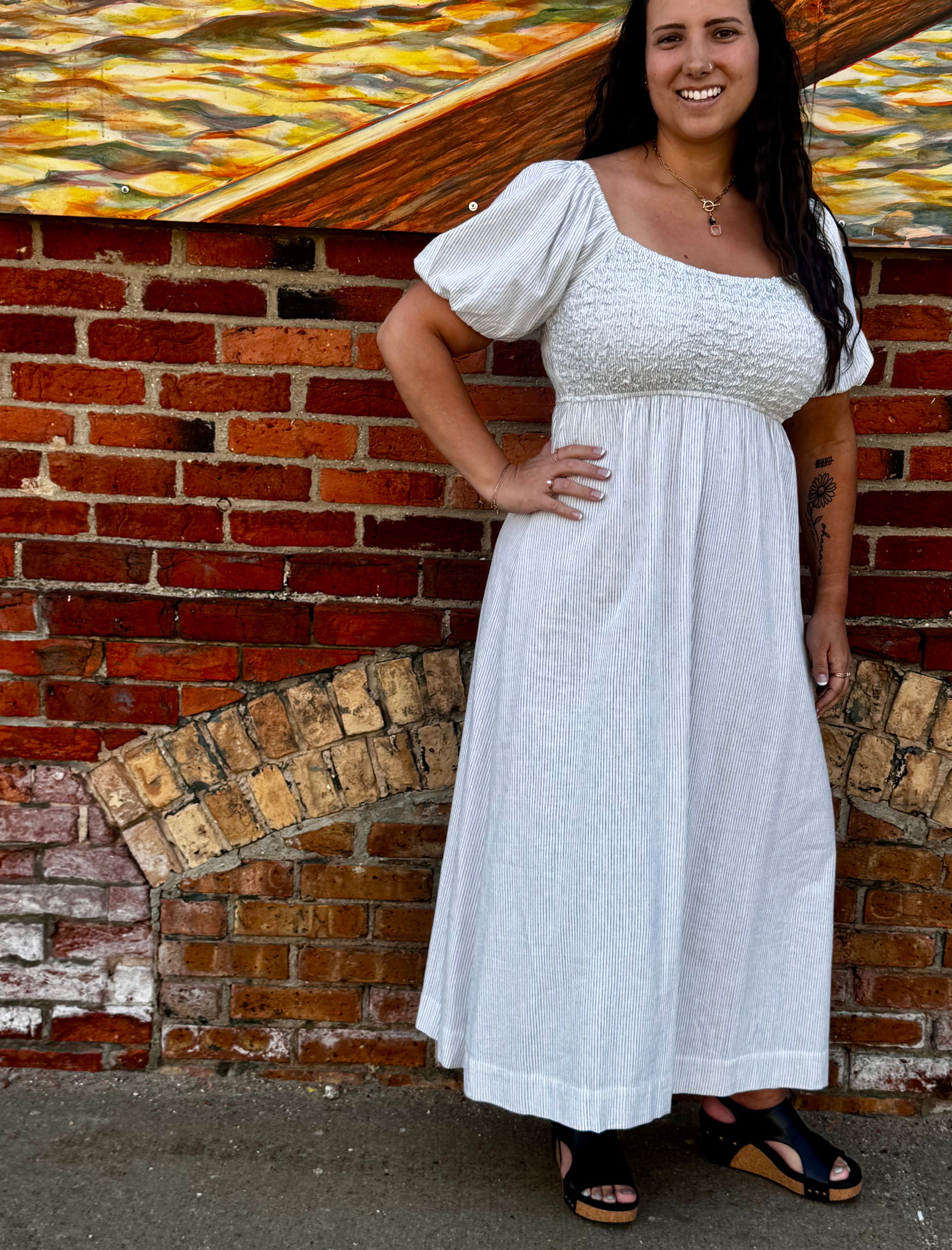 Popcorn Smocking Midi Dress