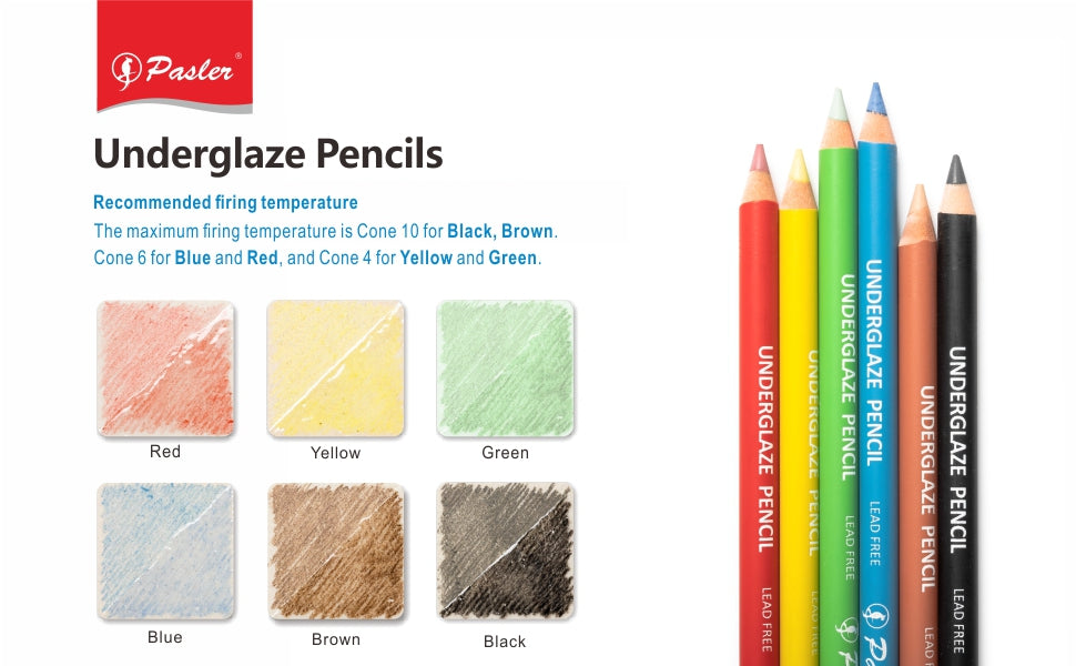 Underglaze decorating pencils pack of 6 colors