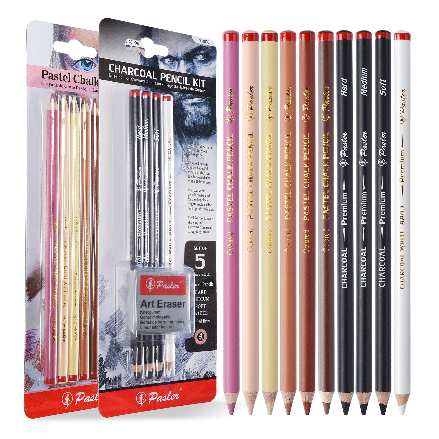 Pasler® Pastel Chalk Pencil set, 6 skin tone colors, Soft Core,  Professional Colored Charcoal Pencils for Artist Drawing, Sketching - 6  Piece Portrait