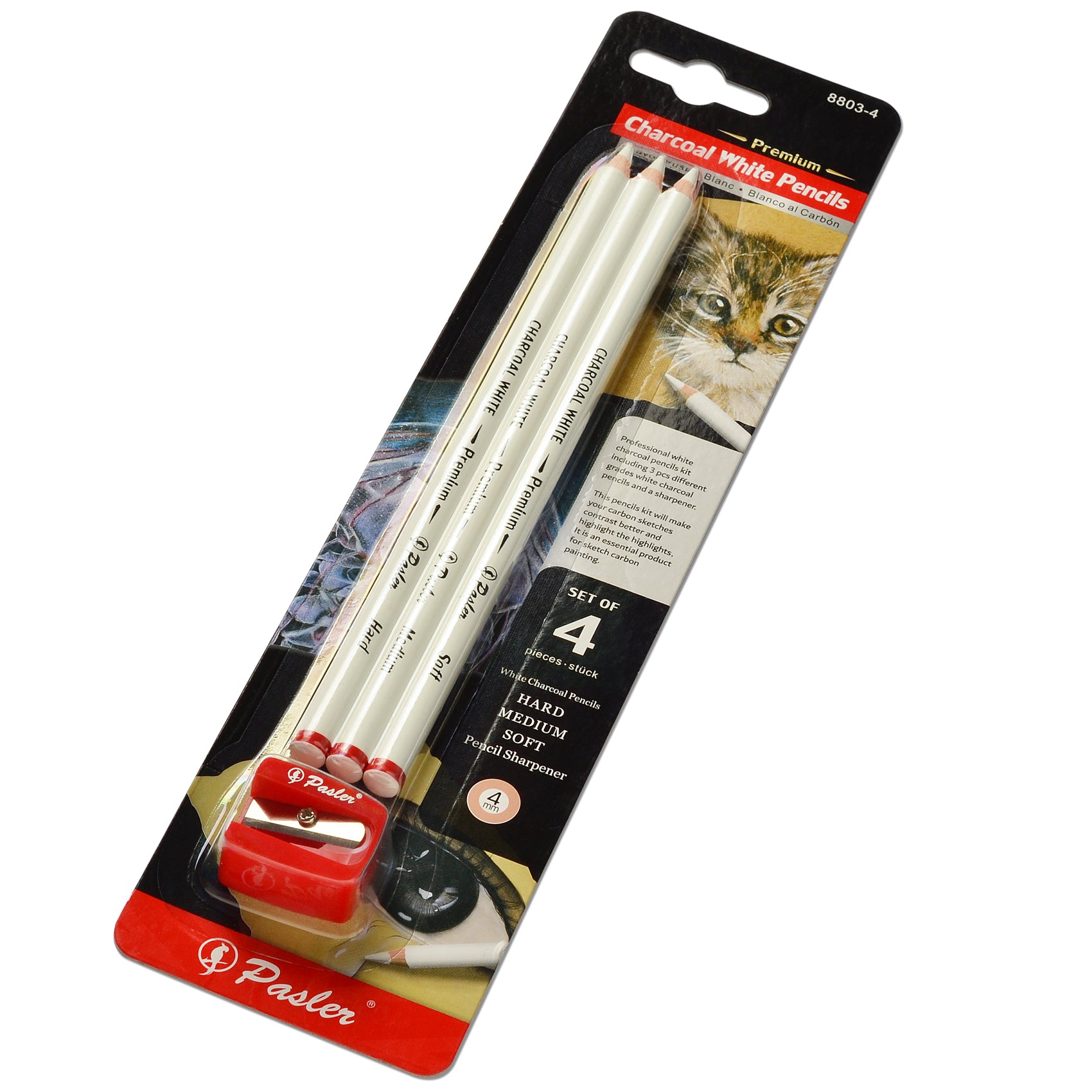 Pasler White Charcoal Pencils Set - 3 Pcs Sketch Highlight White Pencils for Drawing, Sketching, Shading, Blending