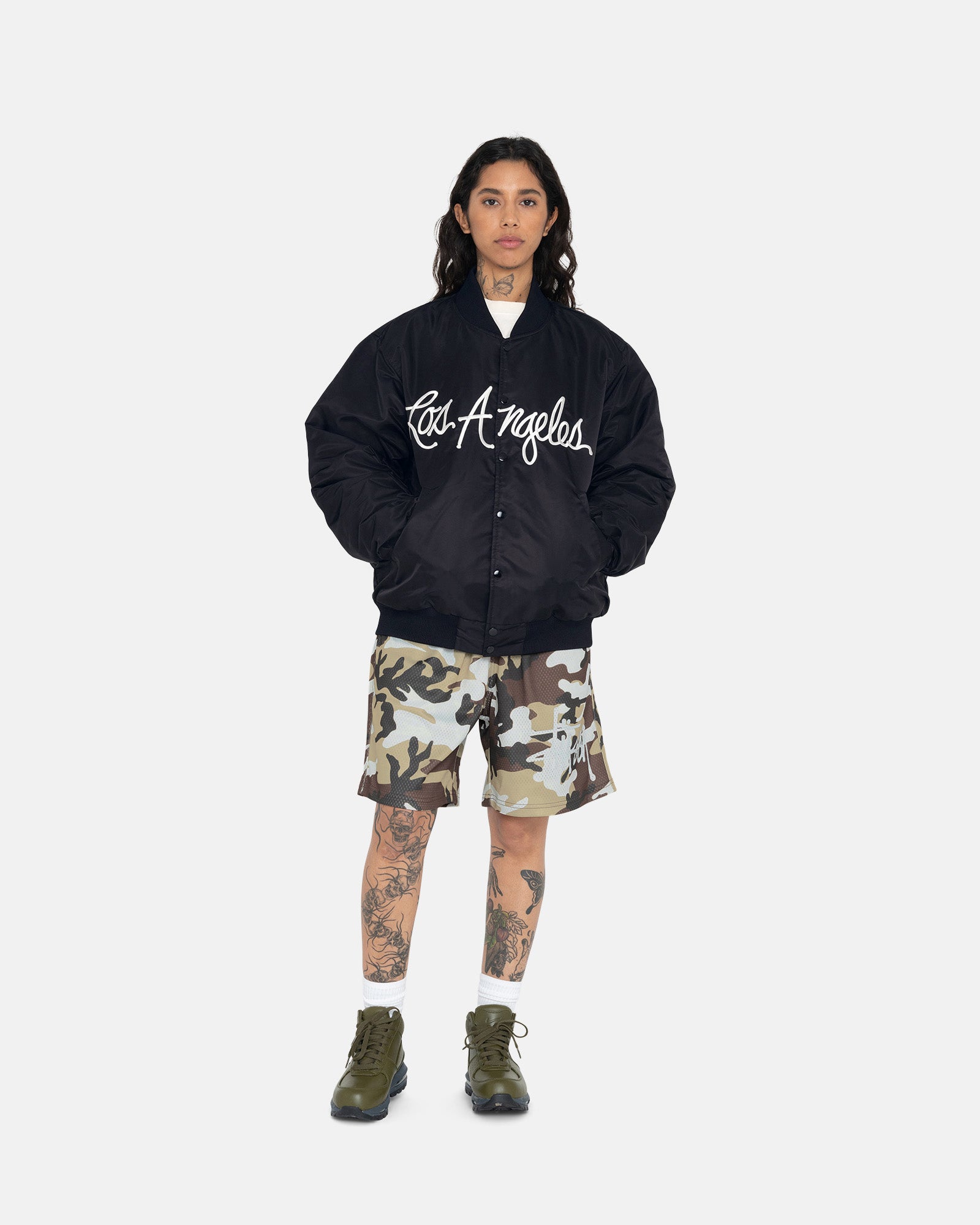 組み合わせ自由自在 Stussy LA Chapter Satin Varsity Jacket