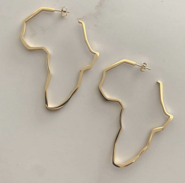 Brass Earrings- Hammered African Map Outline M