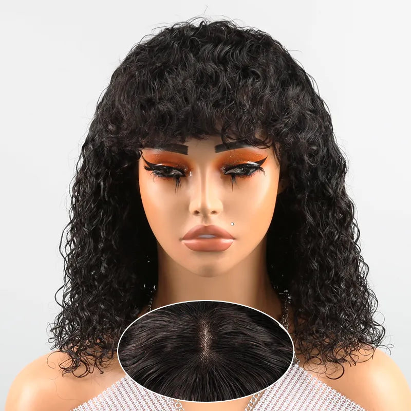 Voluminous Glueless Bob Curly With Bangs 3s Wear Go Wig