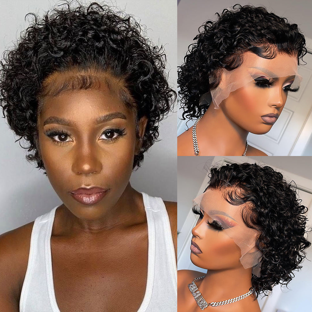 Pixie Cut Wig Short Curly Human Hair Wigs 13X1 Transparent Lace