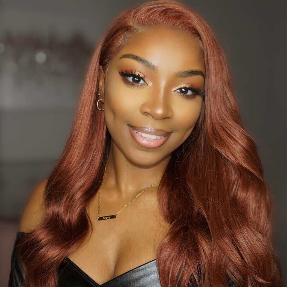 33 Ginger Colored Human Hair Lace Front Wig Straight 180 Density 