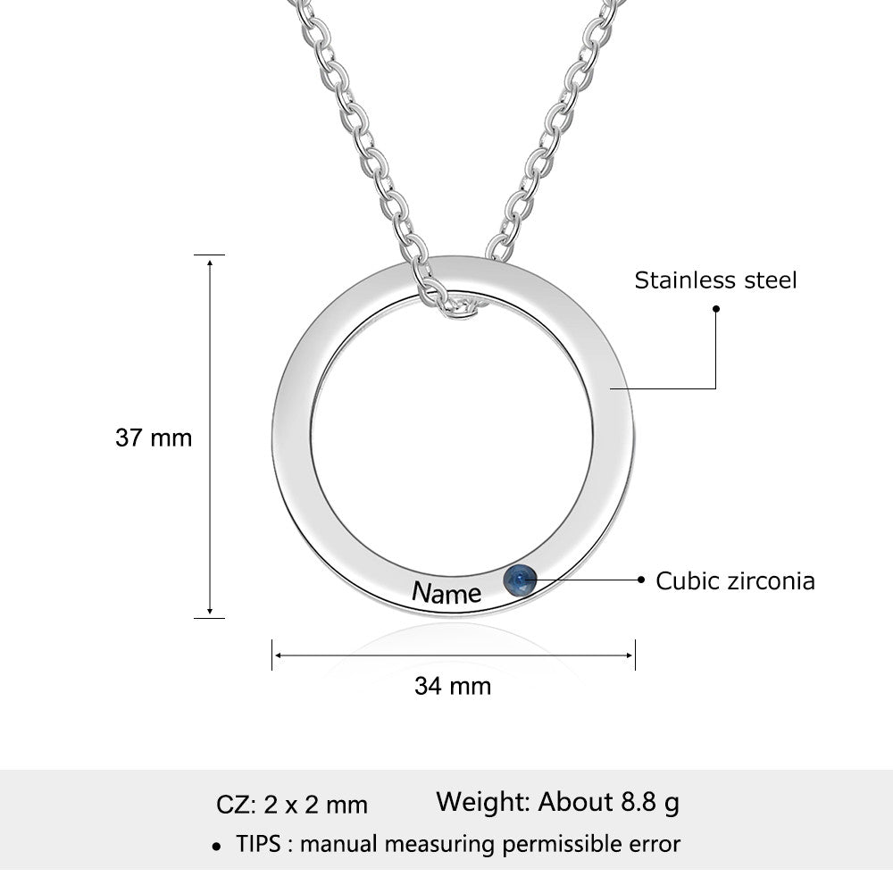 Custom Name / Birthstone Circle Pendent Necklace