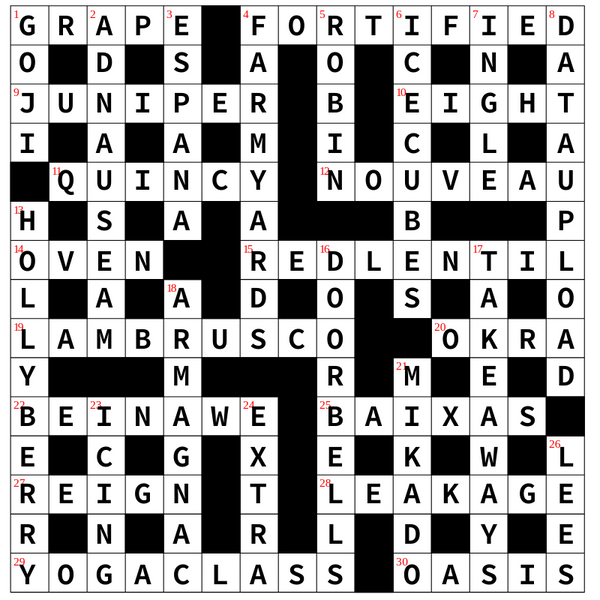 Completed grid for Bubble Brothers Christmas crossword 2023