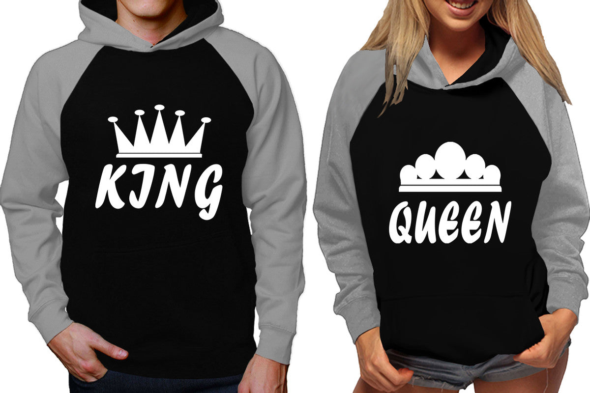 King & Queen Couple Matching Raglan Hoodies – Comfortable Unisex Pullover | Sold Separately in Sizes & Colors