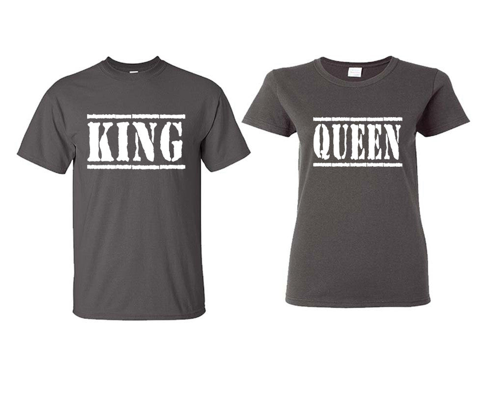 King & Queen Couple Matching T-Shirts – Classic Cotton Tees Sold Separately in Various Sizes & Colors | Unique Heat Press Designs