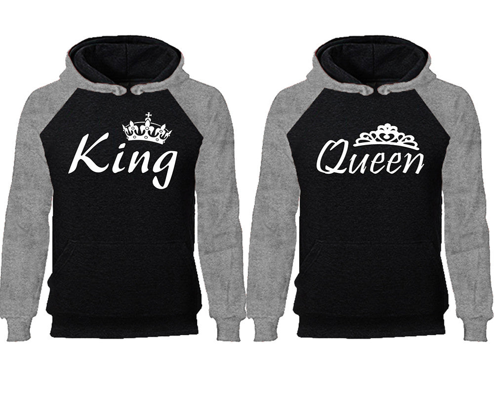 King & Queen Couple Matching Raglan Hoodies – Comfortable Unisex Pullover | Sold Separately in Sizes & Colors