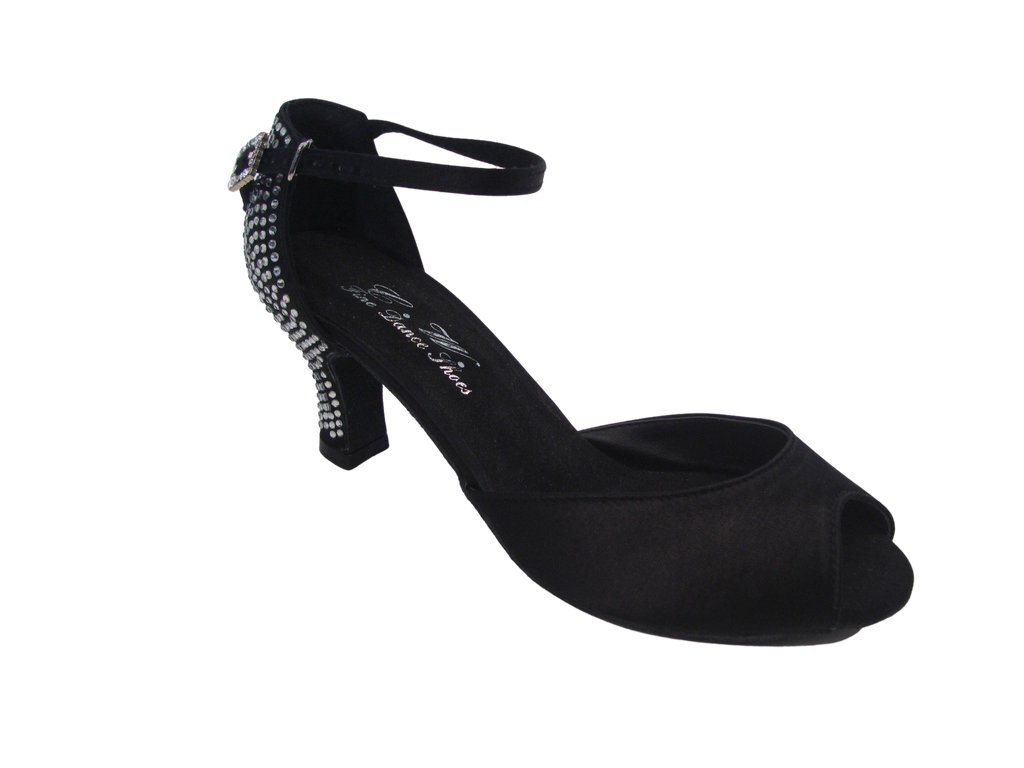 Women's Black Satin with Crystals Salsa/Latin Shoes - 1114-13/1114