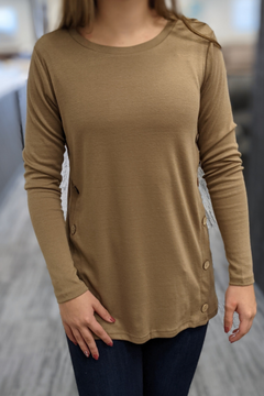Button Accent Tunic Sweatshirt - Camel