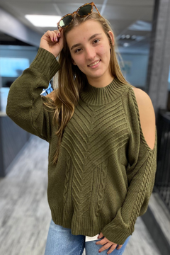 Cold Shoulder Knit Sweater - Olive