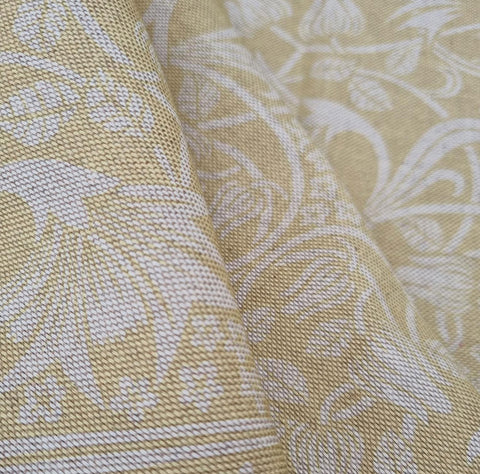 alt="Morris garden upholstery linen in yellow"