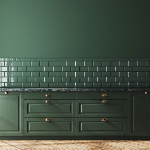 ALT="Dark green painted kitchen"