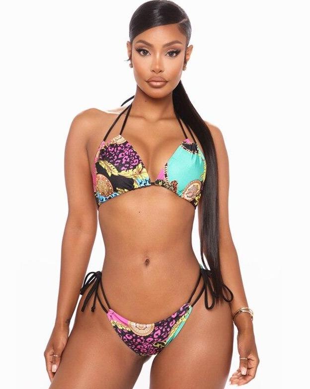 Swimsuit Women 2021 Large Size Bikini Ladies Bathing Suit 2021 New Plus String Push Up With Print Polyester Sierra Surfer OM22464
