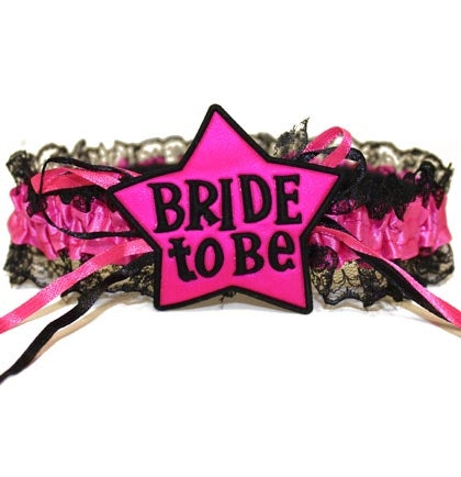 Hot Pink Glam Bride White Stretch Lace Thong & Garter Set