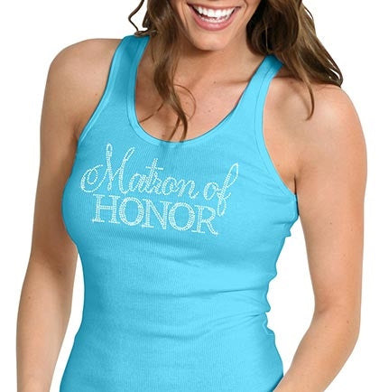 Flirty Bridesmaid Rhinestone Tank Top: Light Blue